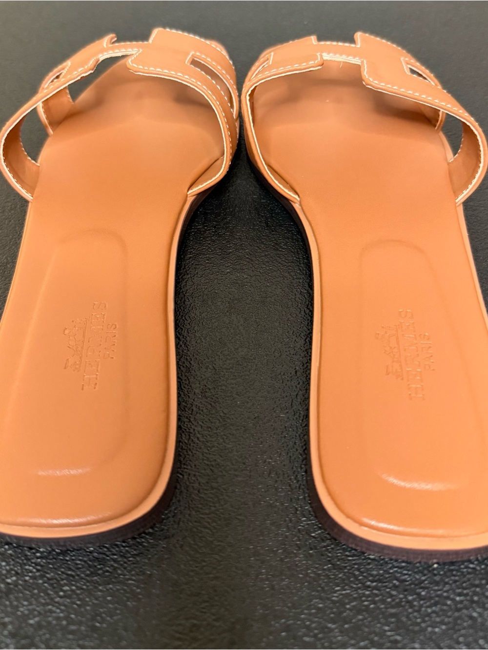 Women's Slide Sandals in Cognac Brown-38 - Picture 3 of 5